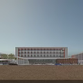 Multi Story Modern School Building With Glass Windows And Open Grassy Area