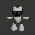 Black And White Robot Character With Blue Eyes White Body And Reflective Base