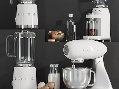 Modern Kitchen With Smeg Appliances And Ingredients 3d model