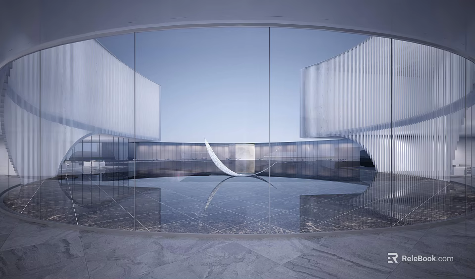 Modern Hotel Public Lounge Area With Spacious Design Marble Flooring And Large Windows 3d model 