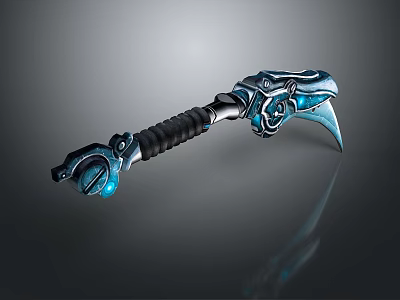 Fantasy Axe Weapon With Black Handle Metal Structure And Blue Glowing Elements 3d model