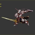 Silver Armored Warrior Character With Long Sword Shield And Battle Stance Design Details