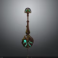 Decorative String Instrument With Red Gold Body Green Glowing Patterns And Ornate Resonator