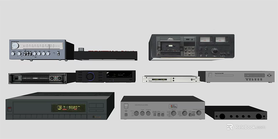 Headphone Audio Equipment Collection With Amplifiers Tuners Players And Receivers 3d model 
