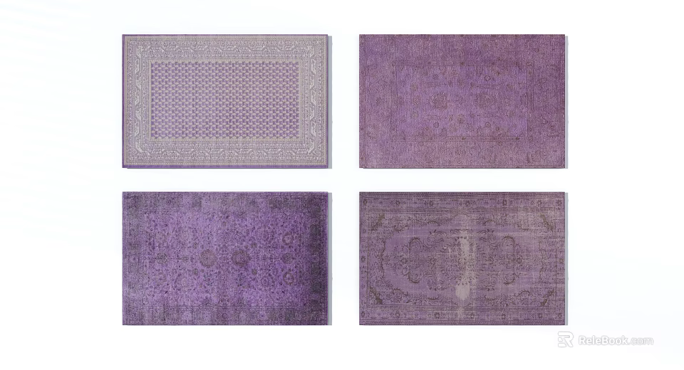Purple Square Rugs With Four Different Intricate Patterns And Designs 3d model