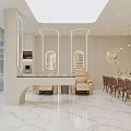 Stylish Modern Hair And Beauty Salon Interior With Pink Chairs Marble Countertops And Product Shelves