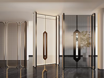 Modern Illuminated Room Divider With Golden Metal Frame And Perforated Design 3d model