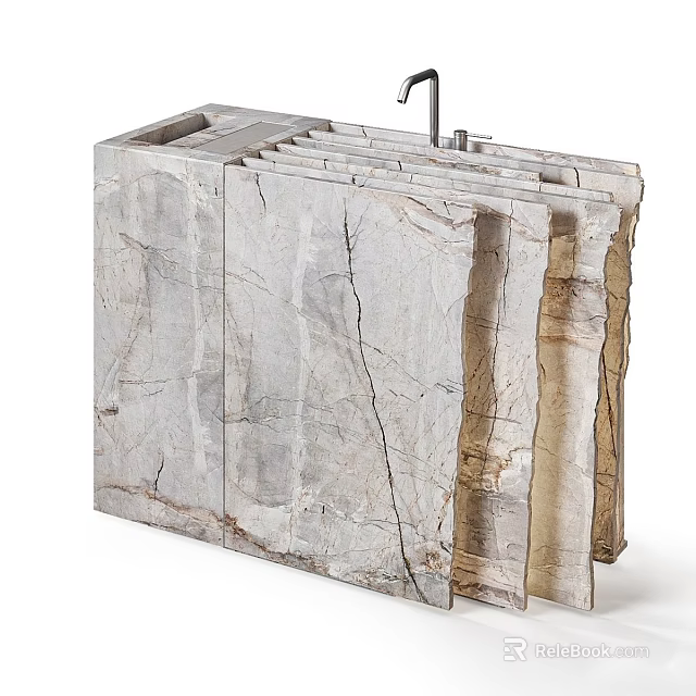 Marble Washbasin Modern Design With Natural Stone Texture And Integrated Countertop 3d model 