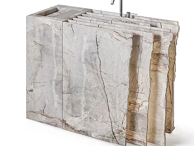 Marble Washbasin Modern Design With Natural Stone Texture And Integrated Countertop 3d model