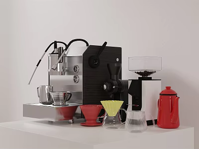 Essential Kitchen Appliances Coffee Machine Grinder Kettle And Coffee Cups For Home Kitchen Use 3d model