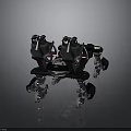 Modern Black Multi Wheeled Vehicle With Red Seats And Reflective Elements