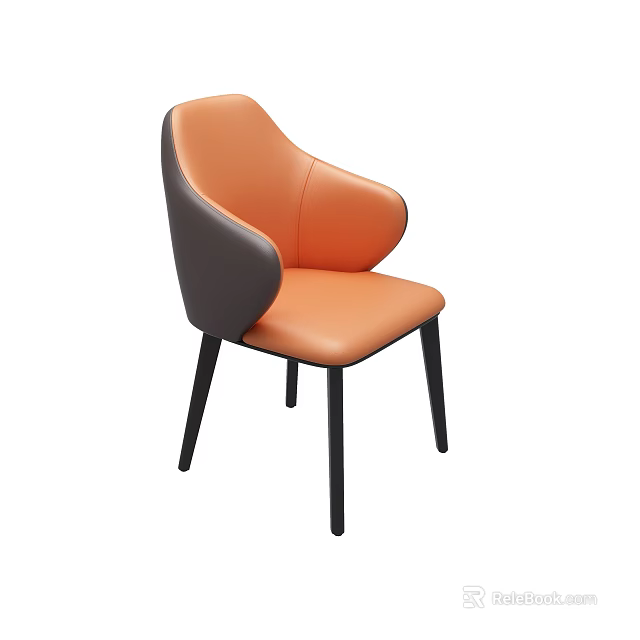 Modern Dining Chair With Orange And Gray Leather Upholstery And Black Metal Legs 3d model 