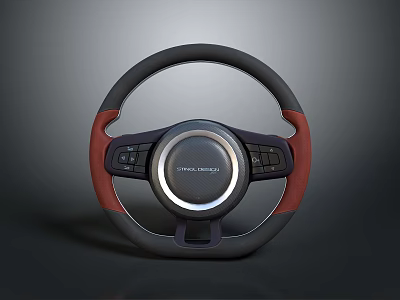 Decorative Home Steering Wheel Model With Black Red Design Control Buttons And Jeep Rock Logo 3d model