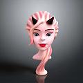 Cute Female Head Model With Pink Hair Black Devil Horns Blue Eyes And Red Lips