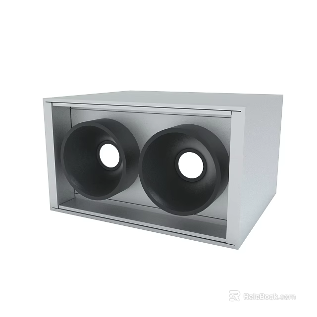 Silver Box Enclosure With Two Black Circular Components And White Center Holes 3d model 