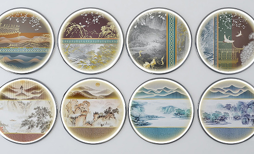 New Chinese Style Round Frame Painting Round Wall Decoration Hanging Painting Decorative Painting Combination Wall Decoration Pendant Combination Wall Decoration Hanging Painting Pendant Jewelry Combination 3d model