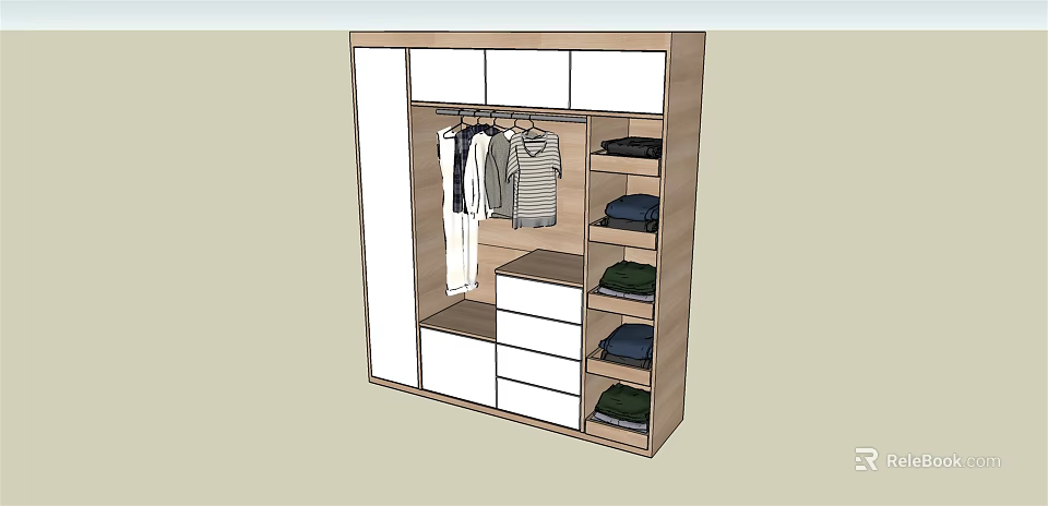 Modern Wardrobe Design With Hanging Area Drawers And Shelves For Clothes Storage 3d model 