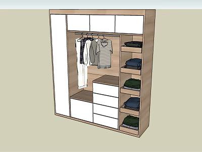 Modern Wardrobe Design With Hanging Area Drawers And Shelves For Clothes Storage 3d model