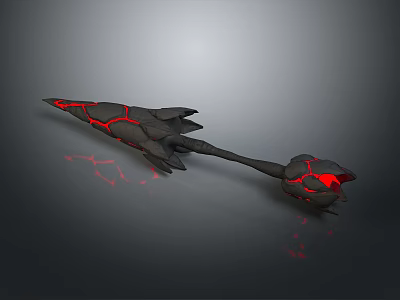 Futuristic Black Weapon With Red Glowing Lines And Spiked Spear Design 3d model