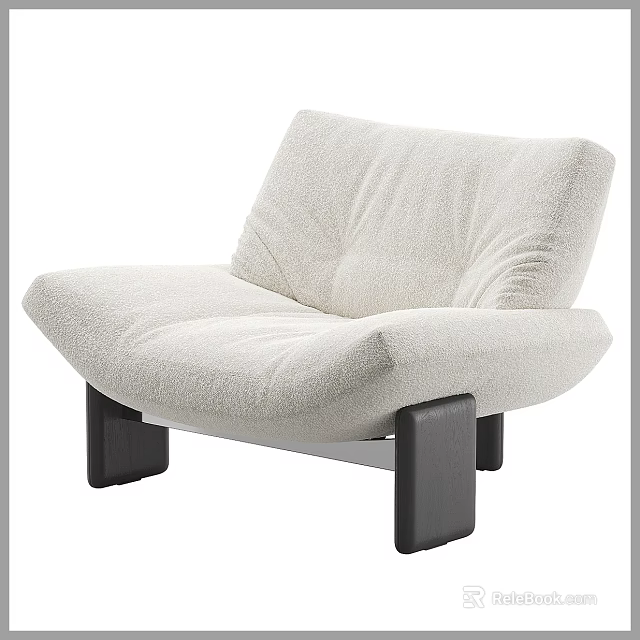 Modern Beige Leisure Chair with Soft Cushioned Seat Back and Black Wooden Legs 3d model 