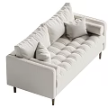 Two Seater Sofa Ivory Tufted Design with Plush Pillows and Metal Legs Elegant Modern Style