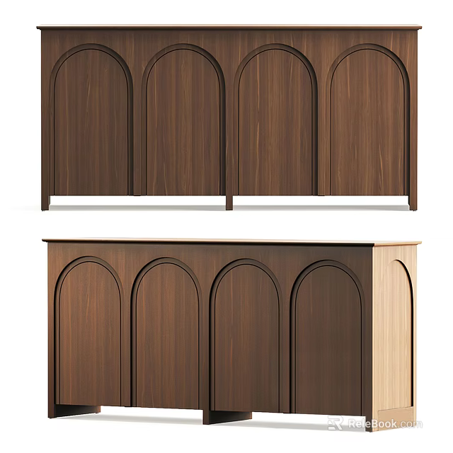 Modern Wooden Entryway Cabinet And Side Cabinet With Arched Doors And Storage Design 3d model 