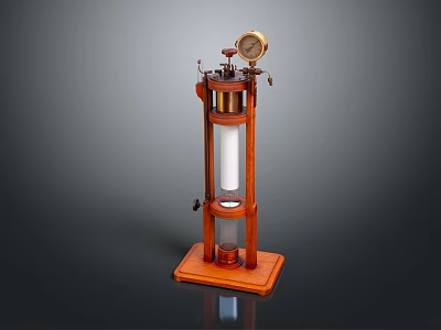 Vintage Scientific Instrument With Wooden Frame Transparent Glass Tube And Brass Gauge 3d model