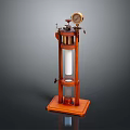 Vintage Scientific Instrument With Wooden Frame Transparent Glass Tube And Brass Gauge