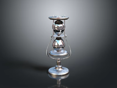 Silver Hourglass Decorative Ornament With Metal Frame And Base Stand 3d model