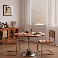 Modern Restaurant Interior With Round Dining Table Leather Chairs Coffee Machine And Wall Painting