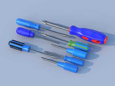 Essential Hardware Tools Colorful Screwdrivers With Blue Purple Green Handles And Tips 3d model