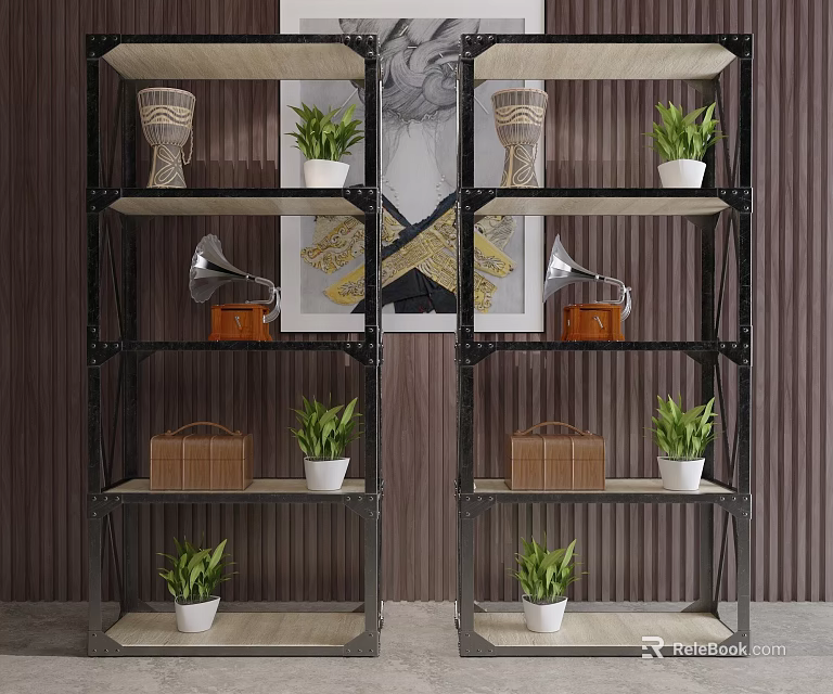 Luxury Shower Sauna Space With Decorative Shelves Green Plants And Wooden Walls 3d model 
