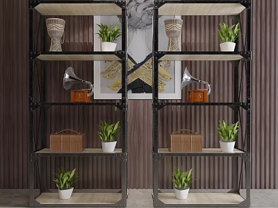 Luxury Shower Sauna Space With Decorative Shelves Green Plants And Wooden Walls 3d model