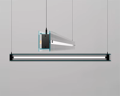 Modern Linear Chandelier With Glass Panel And Metal Bar For Bright LED Lighting 3d model