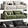 Dark Gray and Beige Two Seater Sofas with Geometric Pattern Pillows and Round Cushions 3d model