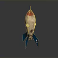 Vintage Worn Texture Rocket Model Featuring Red Top White Body And Blue Fins