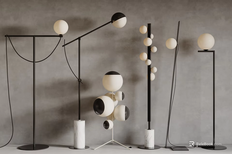 Modern Floor Lamps With Various Spherical Shades And Metal Frames 3d model 