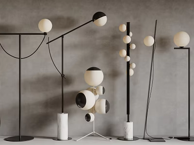 Modern Floor Lamps With Various Spherical Shades And Metal Frames 3d model