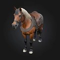 Brown Horse With Leather Saddle And Reins Standing On Dark Background