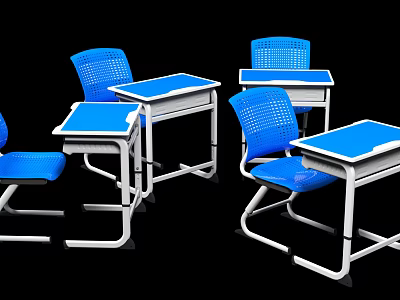 Blue Chairs With White Study Desks For Classroom And Home Learning 3d model