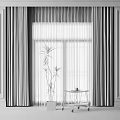 Dark Curtains With White Sheer Panels And Potted Plant By Window