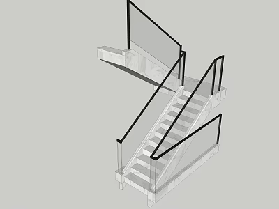 Modern Stairs with Glass Railing Black Handrail and Double Flight Structure 3d model
