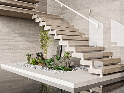 Modern landscape sketch staircase landscaping 3d model