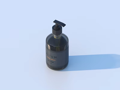 Modern Black Hand Soap Dispenser With Luxe Label And Pump Top On Light Blue Surface 3d model