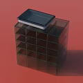 Transparent Glass Cabinet With Multiple Shelves Compartments And Black Square Tray On Top