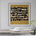 Modern Gold Black White Abstract Painting With Square Grid Pattern Interior Decor 3d model