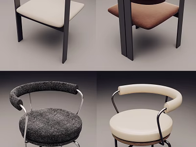 Modern Leisure Chairs with Armrests in Beige Brown Gray White Fabric and Leather 3d model