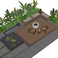 Landscape Seats Design With Lush Greenery Round Fire Pit And Wooden Deck Area