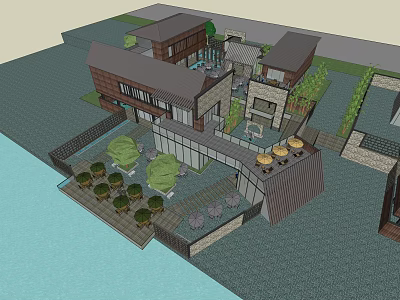 Modern Commercial Street Featuring Contemporary Buildings Greenery Water Features And Outdoor Spaces 3d model