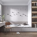 Tatami Bedroom Interior Design With Desk Chair Wall Decor Bookshelf And Storage Cabinets